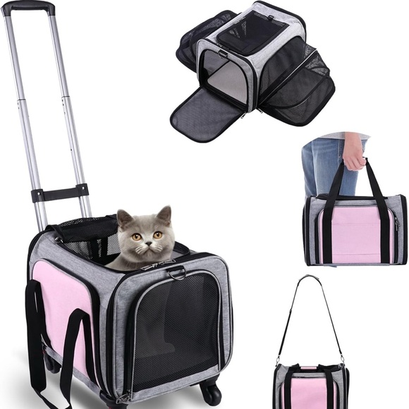 Pet Carrier Rolling or carry, TSA approved - Pink and Gray NEW - Picture 1 of 7